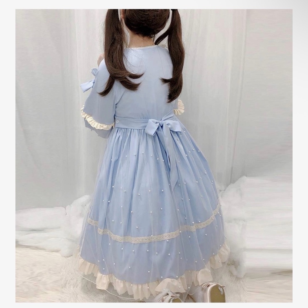 Light Blue Long Sleeve Lace-Trim Lolita Dress - Picture 2 of 13